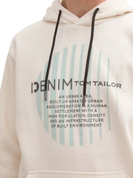 TOM TAILOR Denim Sweatshirt Hoodie mit Logo Print Beige/Khaki/Creme/Weiß