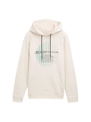 TOM TAILOR Denim Sweatshirt Hoodie mit Logo Print Beige/Khaki/Creme/Weiß