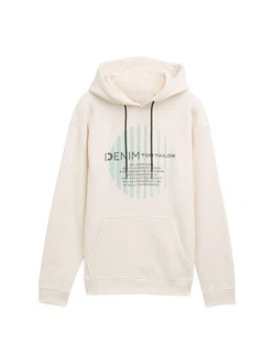 TOM TAILOR Denim Sweatshirt Hoodie mit Logo Print Beige/Khaki/Creme/Weiß