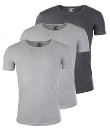 T-Shirt Herren Uni Basic 1702 tief-breit geschnittener Ausschnitt vintage Look (3er-Pack, 3-tlg., 3er-Pack) Rundhalsauschnitt unifarben kurzarm slim fit