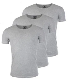 T-Shirt Herren Uni Basic 1702 tief-breit geschnittener Ausschnitt vintage Look (3er-Pack, 3-tlg., 3er-Pack) Rundhalsauschnitt unifarben kurzarm slim fit