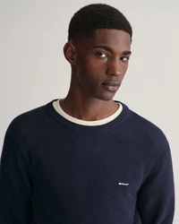 Gant Rundhalspullover Pique-Strickpullover Blau