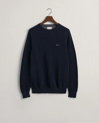 Gant Rundhalspullover Pique-Strickpullover Blau