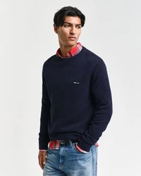 Gant Rundhalspullover Pique-Strickpullover Blau