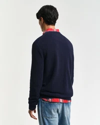 Gant Rundhalspullover Pique-Strickpullover Blau