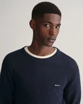 Gant Rundhalspullover Pique-Strickpullover Blau
