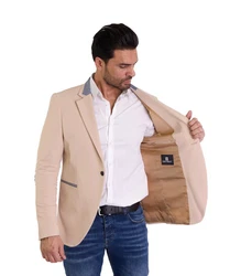 Denim Distriqt Jerseysakko Sportliches Herren Jersey Sakko mit besonderen Details Beige