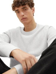 TOM TAILOR DENIM Strickpullover Pullover STRUCTURED BASIC Grau/Hellgrau