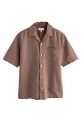Next Kurzarmhemd mit Kubakragen Braun/Beige/Khaki/Dunkelbraun