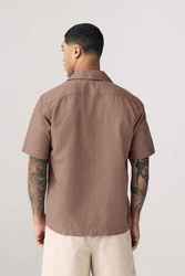 Next Kurzarmhemd mit Kubakragen Braun/Beige/Khaki/Dunkelbraun