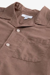 Next Kurzarmhemd mit Kubakragen Braun/Beige/Khaki/Dunkelbraun