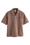 Next Kurzarmhemd mit Kubakragen Braun/Beige/Khaki/Dunkelbraun