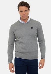 Williot Sweatshirt Arm Patch V-Neck Pullover Grau/Hellgrau