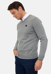 Williot Sweatshirt Arm Patch V-Neck Pullover Grau/Hellgrau