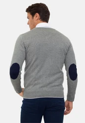Williot Sweatshirt Arm Patch V-Neck Pullover Grau/Hellgrau