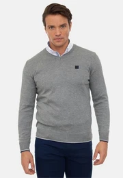 Sweatshirt Arm Patch V-Neck Pullover