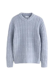 Rundhalspullover Relaxed Fit Rundhalspullover mit Bouclstreifen (1-tlg)