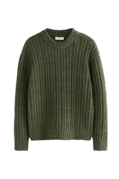 Rundhalspullover Relaxed Fit Rundhalspullover mit Bouclstreifen (1-tlg)