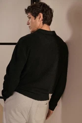 Next Poloshirt Relaxed Fit Langarm-Poloshirt Schwarz/Dunkelgrau