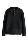 Next Poloshirt Relaxed Fit Langarm-Poloshirt Schwarz/Dunkelgrau