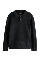 Poloshirt Relaxed Fit Langarm-Poloshirt aus Boucl-Strick (1-tlg)