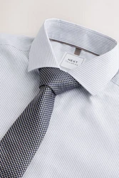 Next Langarmhemd Slim Fit Hemd und Krawatte Set Grau/Weiß
