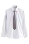 Next Langarmhemd Slim Fit Hemd und Krawatte Set Grau/Weiß