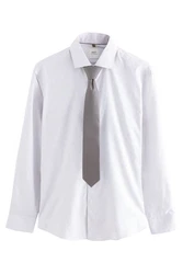 Next Langarmhemd Slim Fit Hemd und Krawatte Set Grau/Weiß