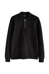Next Langarm-Poloshirt Regular Fit Schwarz