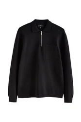 Next Langarm-Poloshirt Regular Fit Schwarz