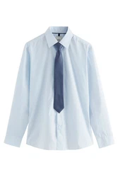 Next Langarmhemd Slim Fit Hemd und Krawatte Set Blau/Hellblau/Dunkelblau