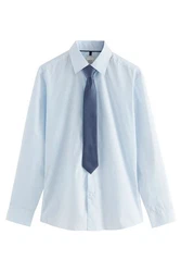 Next Langarmhemd Slim Fit Hemd und Krawatte Set Blau/Hellblau/Dunkelblau