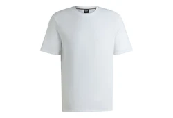BOSS Kurzarmshirt Waffle T-Shirt mit Logo-Stickerei Weiß/Grau/Creme