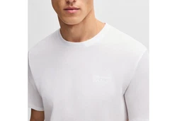 BOSS Kurzarmshirt Waffle T-Shirt mit Logo-Stickerei Weiß/Grau/Creme