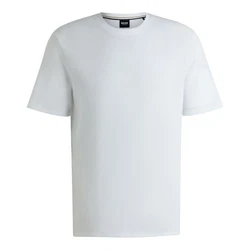 BOSS Kurzarmshirt Waffle T-Shirt mit Logo-Stickerei Weiß/Grau/Creme
