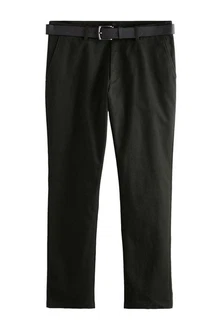 Next Stretch-Hose mit Gürtel (2-tlg) Khaki/Dunkelgrün