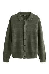 Next Strickjacke Relaxed Fit Hemdjacke Dunkelgrün/Grün