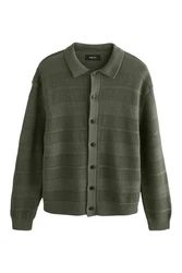 Next Strickjacke Relaxed Fit Hemdjacke Dunkelgrün/Grün