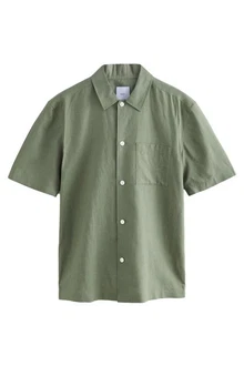 Next Kurzarmhemd aus Baumwoll-Leinenmischung Dunkelgrün/Grün/Khaki/Türkis