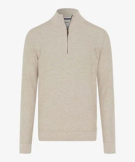 Brax Strickpullover Troyer Steffen Regular Fit Braun/Khaki/Beige/Grau