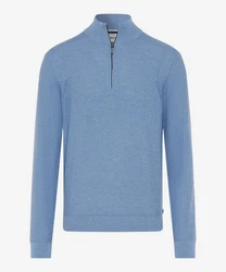 Brax Strickpullover Troyer Steffen Regular Fit Blau/Hellblau