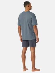 Schiesser Pyjama V-Ausschnitt Comfort Nightwear (2 tlg) Grau/Dunkelblau/Türkis/Blau