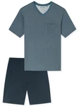 Schiesser Pyjama V-Ausschnitt Comfort Nightwear (2 tlg) Grau/Dunkelblau/Türkis/Blau