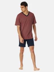 Schiesser Pyjama V-Ausschnitt Comfort Nightwear (2 tlg) Braun/Rot/Dunkelrot/Bordeaux