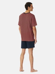 Schiesser Pyjama V-Ausschnitt Comfort Nightwear (2 tlg) Braun/Rot/Dunkelrot/Bordeaux