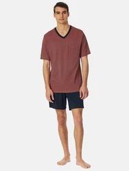 Schiesser Pyjama V-Ausschnitt Comfort Nightwear (2 tlg) Braun/Rot/Dunkelrot/Bordeaux