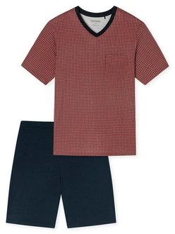 Schiesser Pyjama V-Ausschnitt Comfort Nightwear (2 tlg) Braun/Rot/Dunkelrot/Bordeaux