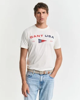Gant T-Shirt aus Bio-Baumwolle Regular Fit Weiß/Creme/Grau/Gelb/Khaki/Dunkelblau/Gold Gant T-Shirt aus Bio-Baumwolle Regular Fit Weiß/Creme/Grau/Gelb/Khaki/Dunkelblau/Gold