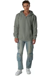 Smith & Solo Hoodie Sweatshirt mit Reißverschluss Hellgrau/Dunkelgrün