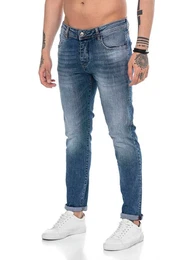 Straight-Jeans im Used Look mit modischen Details fr Alltag und Freizeit